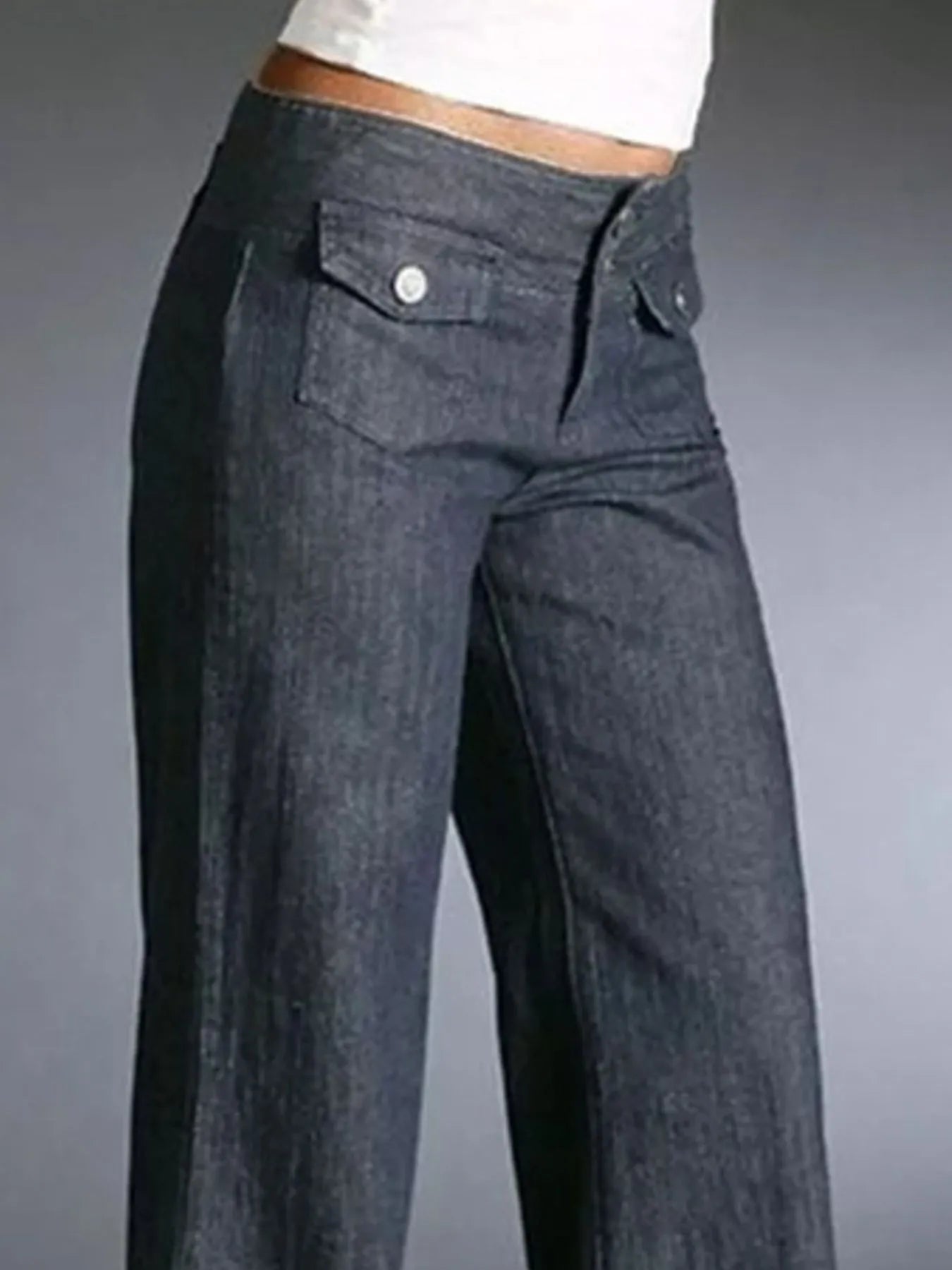 Back view of Full Size High-Waisted Wide Leg Wash Jeans, showing the structured waistband and flattering fit.