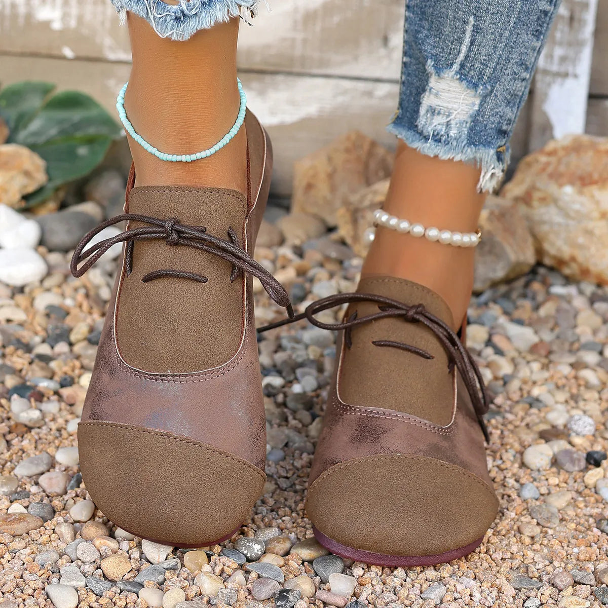 Close-up of the laces and stitching on Casual Lace-Up Loafers, emphasizing quality craftsmanship.