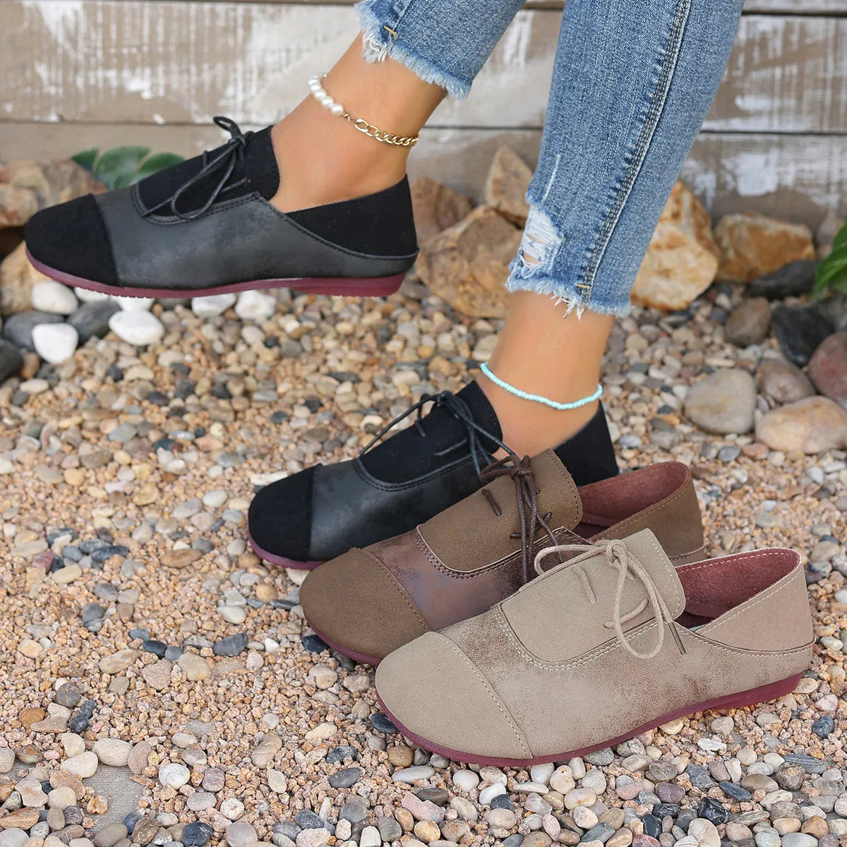 Front view of Casual Lace-Up Loafers in brown, featuring classic lace-up design and comfortable sole.