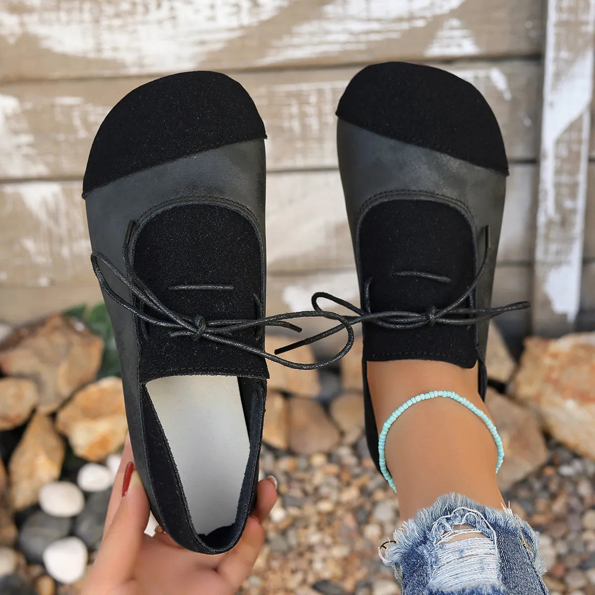 Side view of Casual Lace-Up Loafers, highlighting the lace-up feature and stylish loafer design.