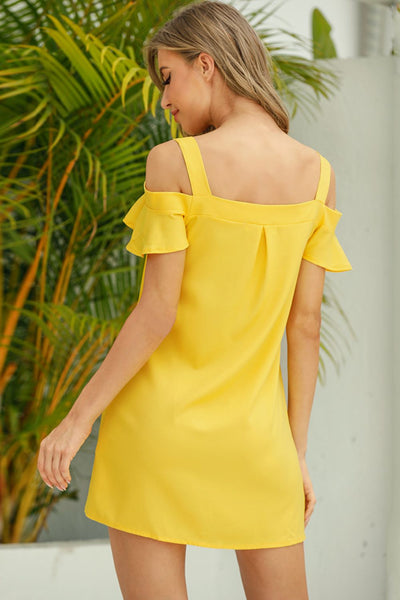 Side view of Cold Shoulder Mini Dress, showcasing the cold shoulder cutouts and fitted silhouette.