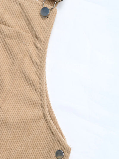 Close-up of the hemline on Corduroy Overall Dress with Pocket, showing clean stitching and fabric detail.