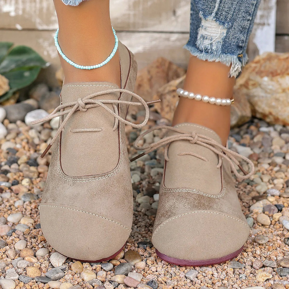 Close-up side view of Casual Lace-Up Loafers, emphasizing the relaxed fit and comfortable design.