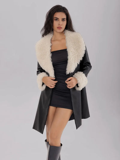 Front view of Fuzzy Long Sleeve Longline Coat in cream, featuring a cozy fuzzy texture and longline design.