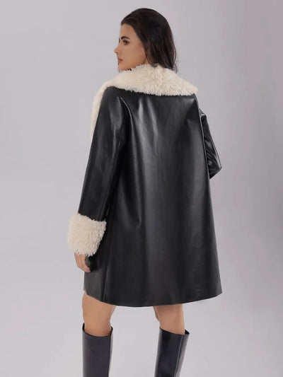 Side view of Fuzzy Long Sleeve Longline Coat, showing the relaxed fit and comfortable longline silhouette.