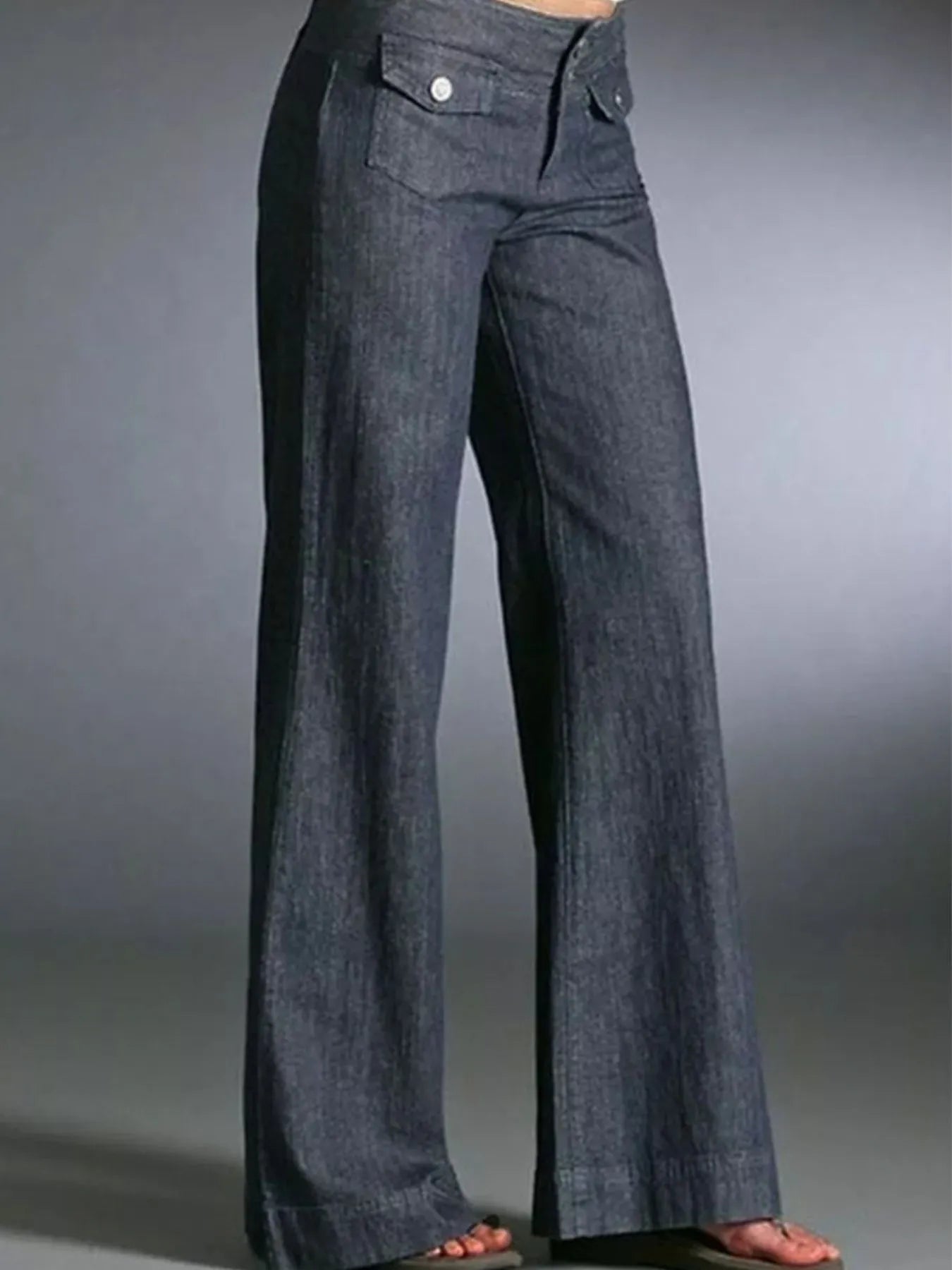 Front view of Full Size High-Waisted Wide Leg Wash Jeans in light blue, showing the wide-leg fit and high-waisted design for plus-size women.