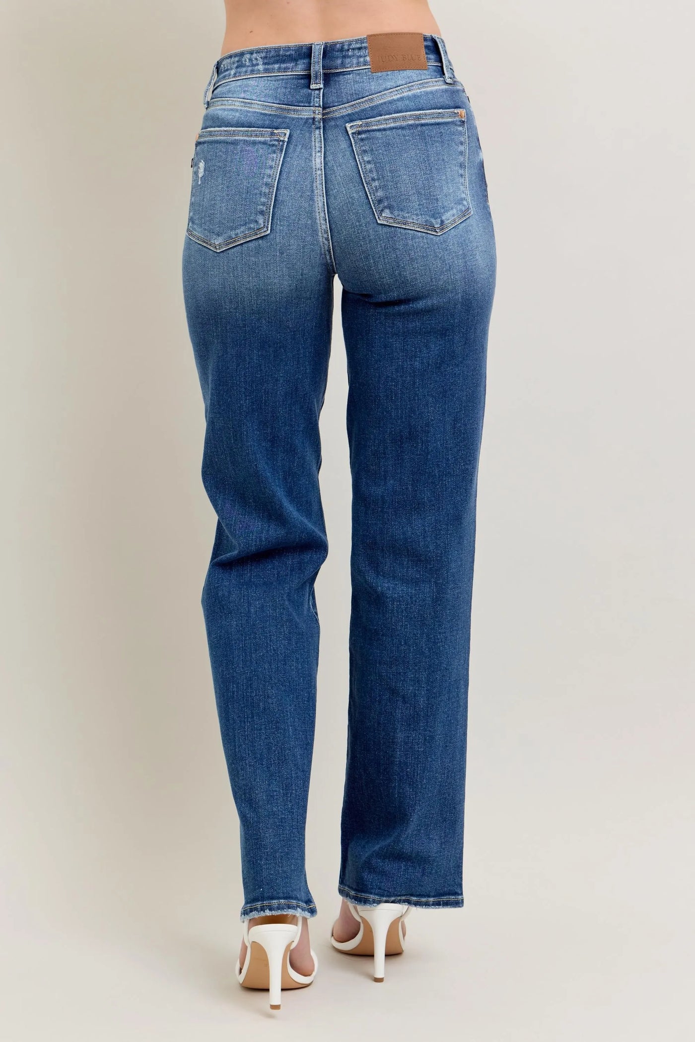 Close-up of the cuffed hem on Judy Blue High-Waist 90s Straight Leg Jeans, offering a trendy and stylish finish.