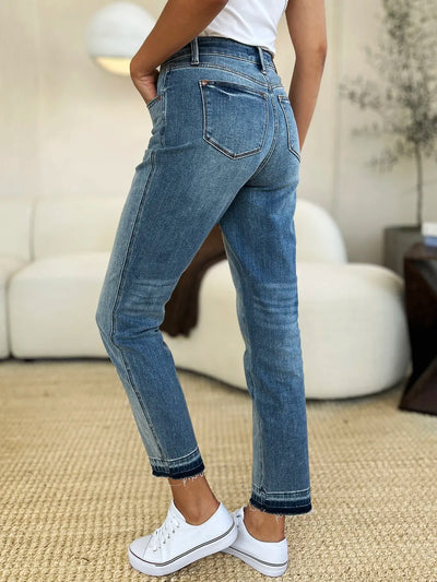 nother front view of Judy Blue Full Size Mid Rise Rigid Magic Release Hem Jeans.