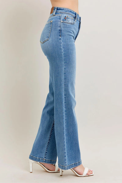 Back view of Judy Blue High-Waist Straight Jeans, showcasing the waistband and clean design for a sleek look.
