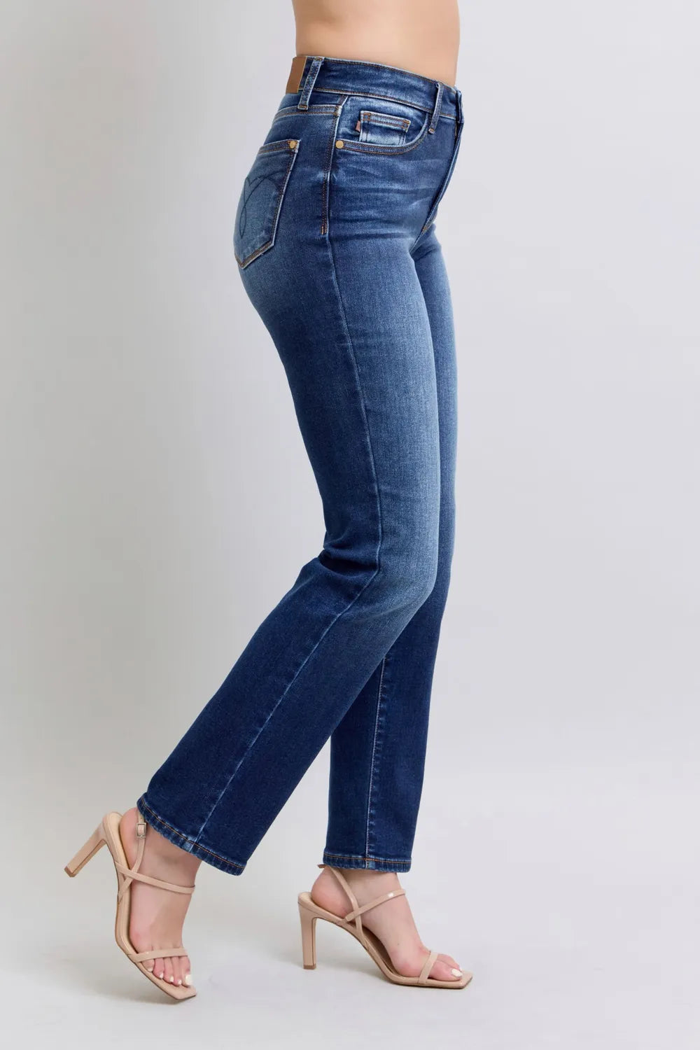 Back view highlighting the design of Judy Blue Full Size Washed Straight Leg Jeans with Pockets.