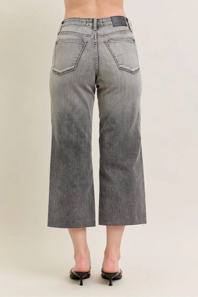 Back view highlighting the design of Judy Blue Full Size Wide Leg Capris Jeans Plus Size.