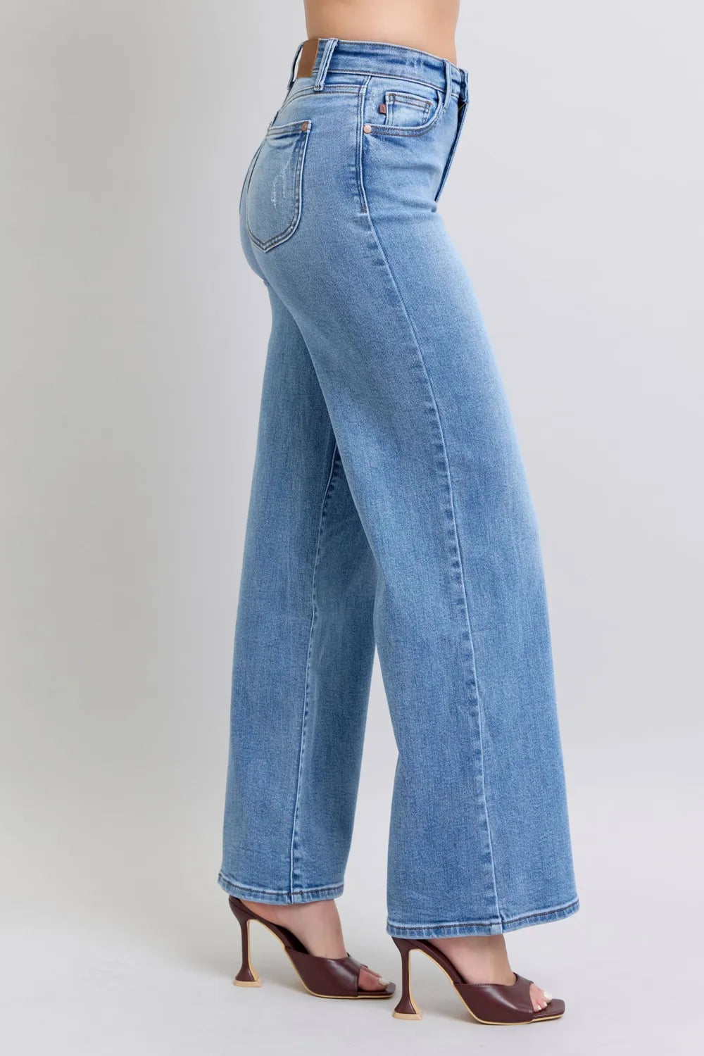 Back view highlighting the design of Judy Blue Full Size Wide Leg Jeans with Pockets.