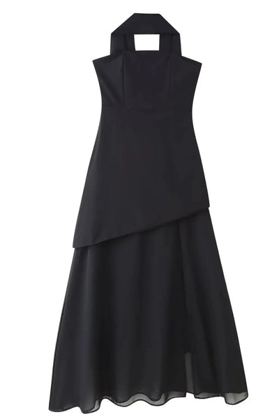 Front view of Layered Tube Maxi Dress in Black.