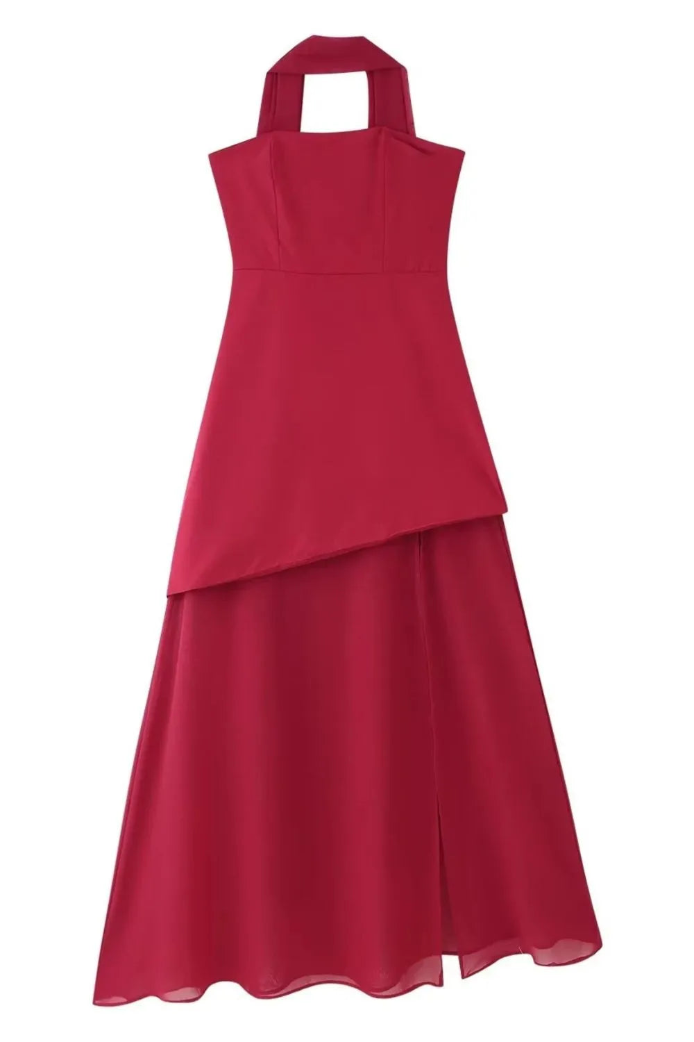 Side view showcasing the fit of Layered Tube Maxi Dress in Wine Red.