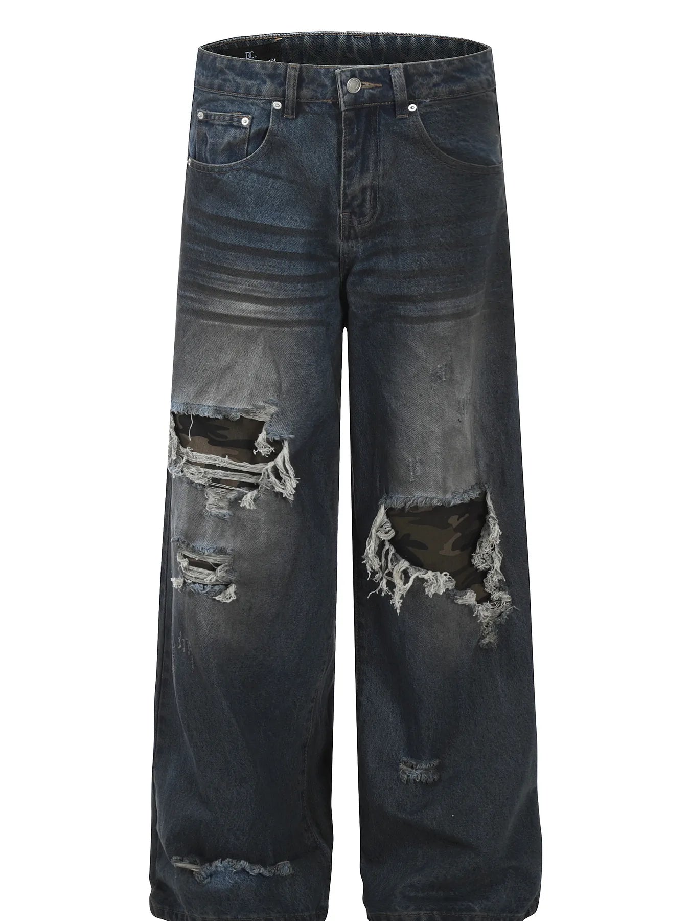 Front view of Men's Distressed Wide Leg Jeans in Blue.