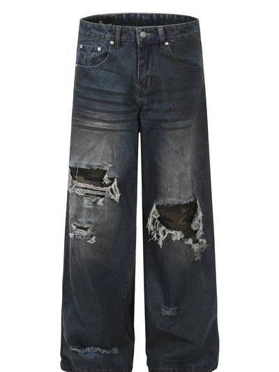 Front view of Men's Distressed Wide Leg Jeans in Blue.