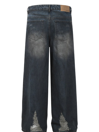 Back view highlighting the design of Men's Distressed Wide Leg Jeans in Blue.