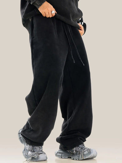 Front view of Men's Drawstring Wide Leg Pants in Coffee.