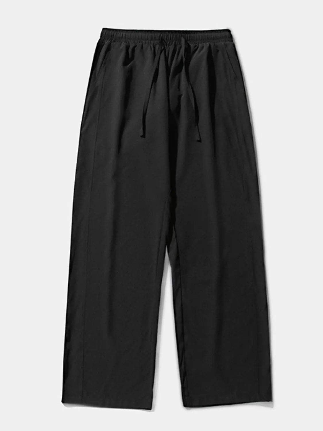 Side view showcasing the fit of Men's Drawstring Wide Leg Pants in Black.