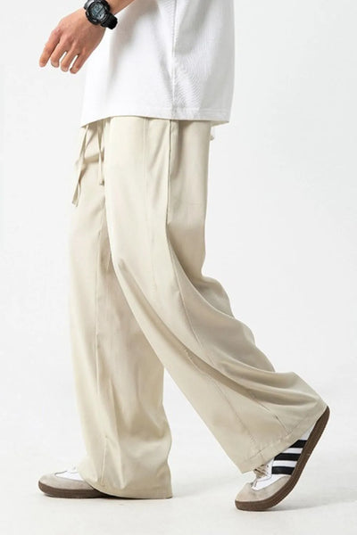 Front view of Men's Drawstring Wide Leg Pants in Ivory.