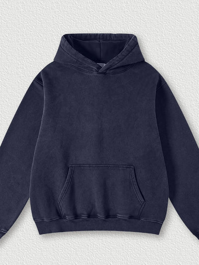 Model wearing Men's Kangaroo Pocket Dropped Shoulder Hoodie in Sapphire Blue from the front.