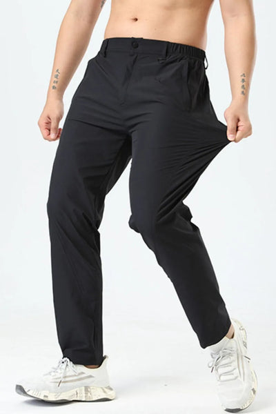 Front view of Men's Plus Size Casual Pocketed Pants in Black.