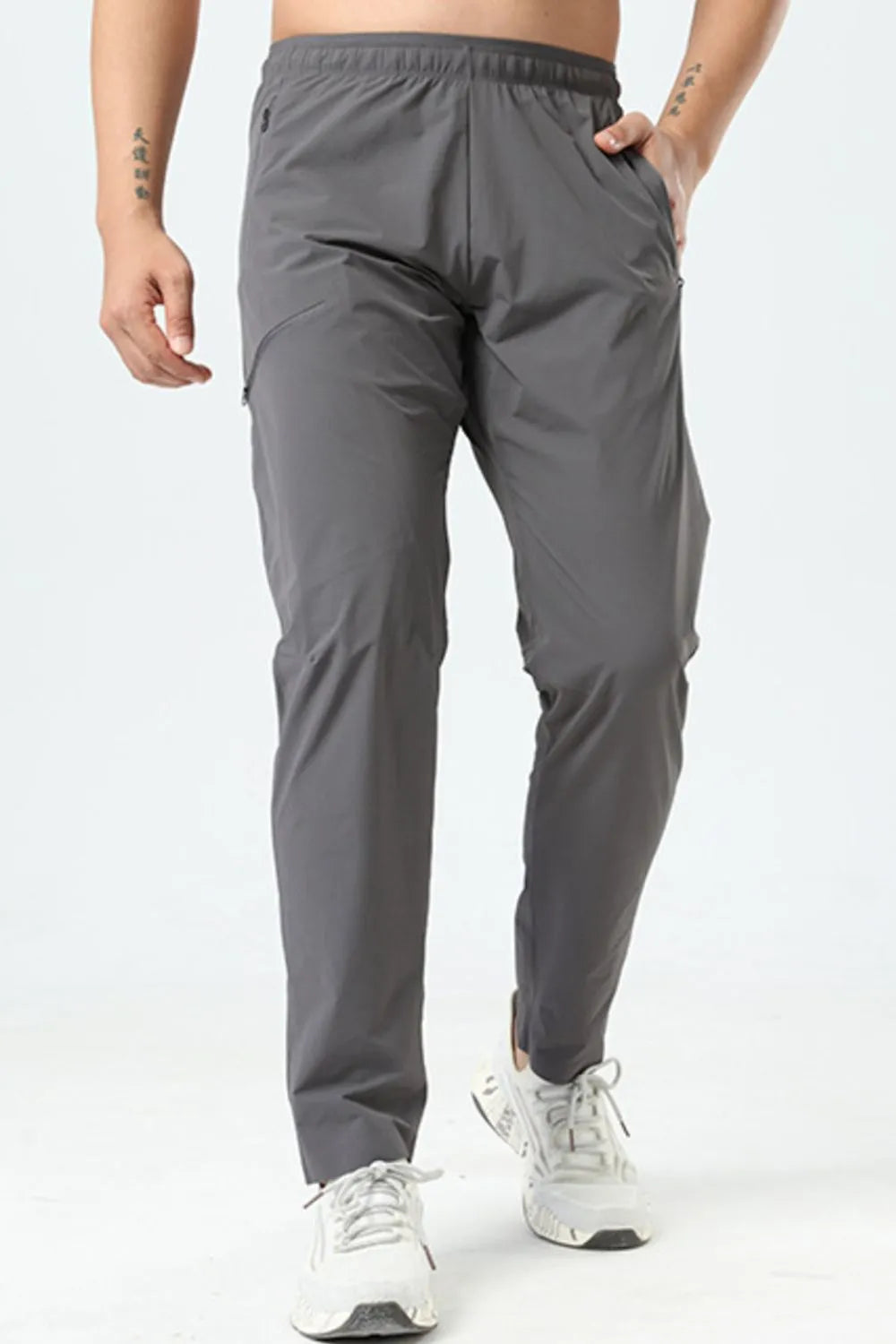 Front view of Men's Plus Size Elastic Waist Loose Fit Pants in Gray.