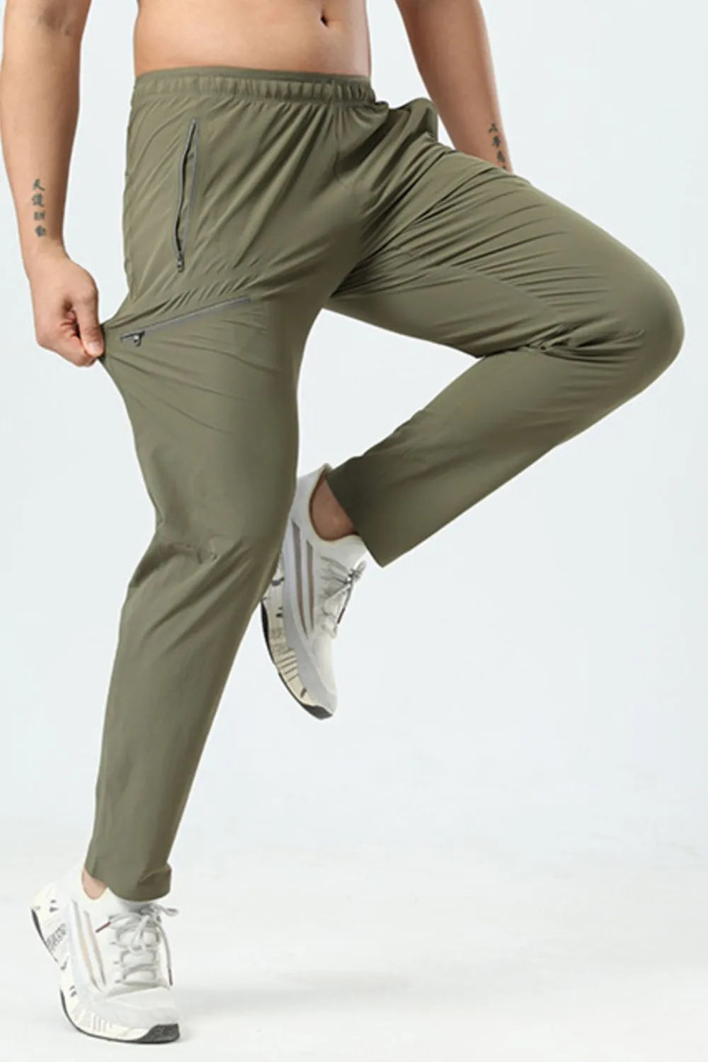 Front view of Men's Plus Size Elastic Waist Loose Fit Pants in Green.