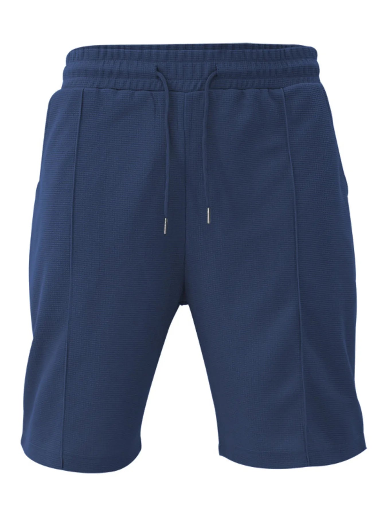 Full-body view of Men's Quarter Zip Short Sleeve Top and Shorts Set in Navy Blue.