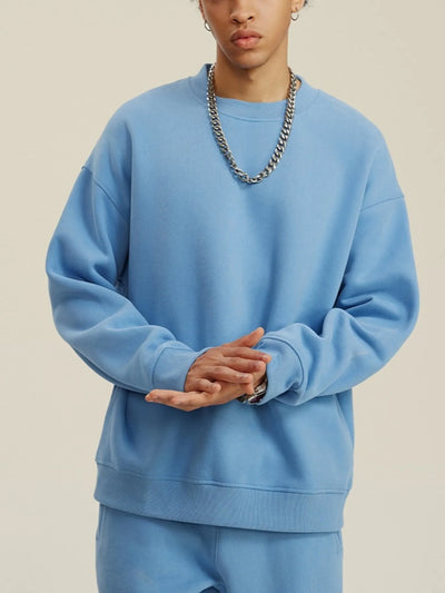 Front view of Men's Round Neck Dropped Shoulder Sweatshirt in Sky Blue.