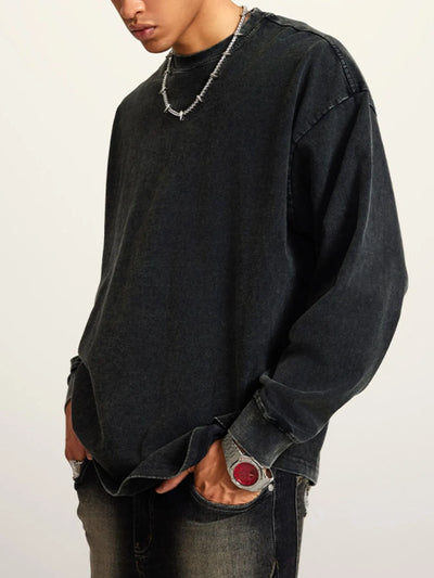 Front view of Men's Round Neck Long Sleeve T-Shirt in Fried Snowflake.