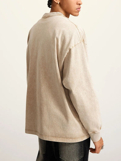 Side view showcasing the fit of Men's Round Neck Long Sleeve T-Shirt in Khaki.