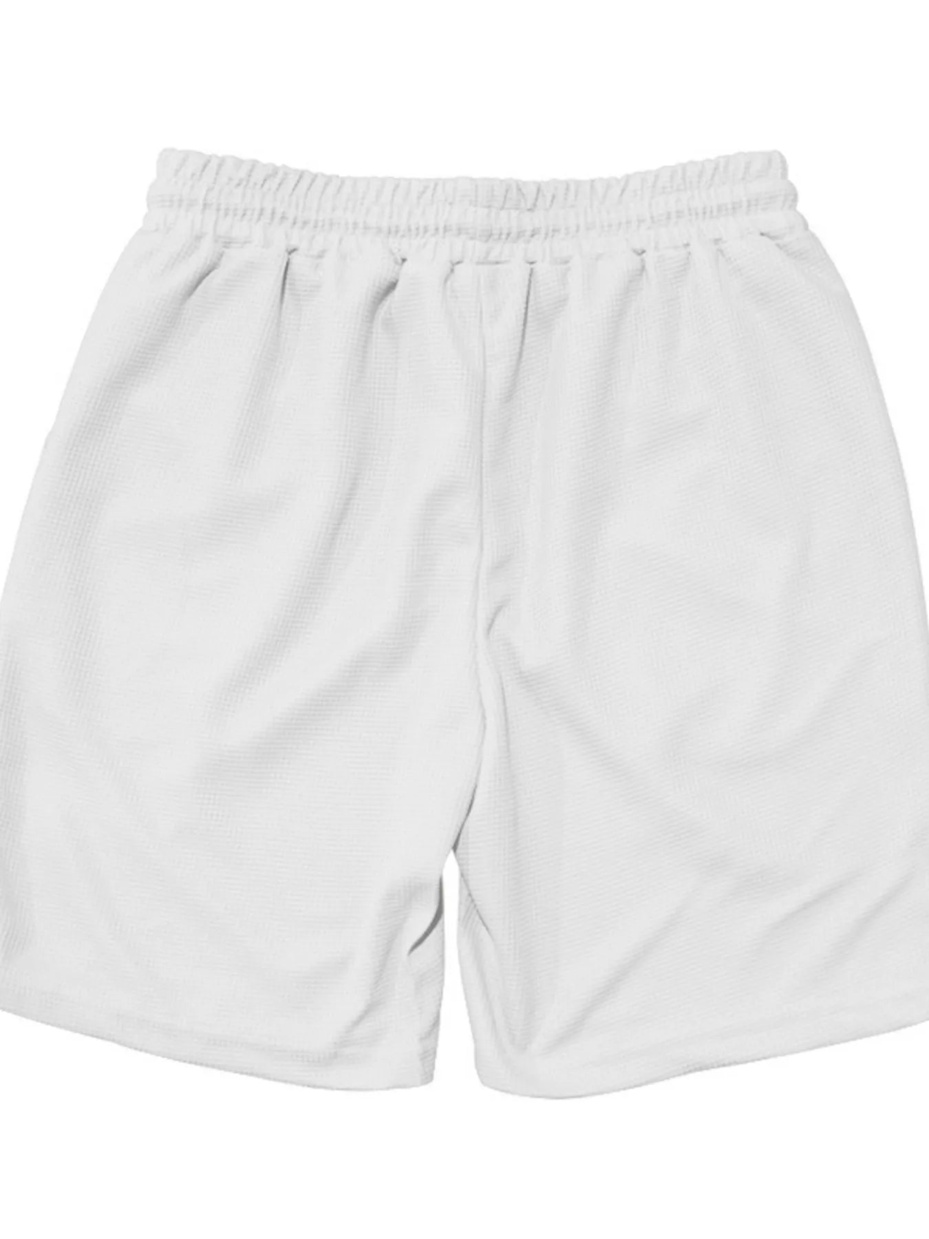 Model wearing Men's Round Neck Short Sleeve Top and Shorts Set in White from the front.