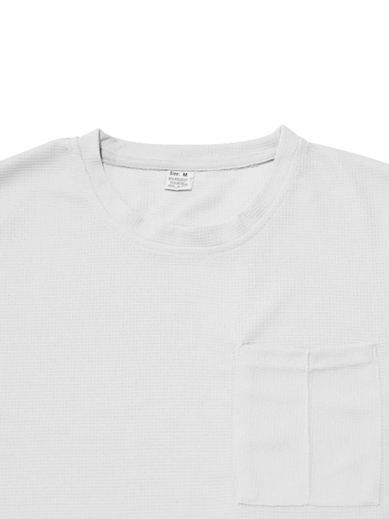 Model wearing Men's Round Neck Short Sleeve Top and Shorts Set in White from the side.