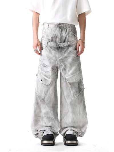 Back view highlighting the design of Men's Wide Leg Cargo Jeans in Wasteland White.