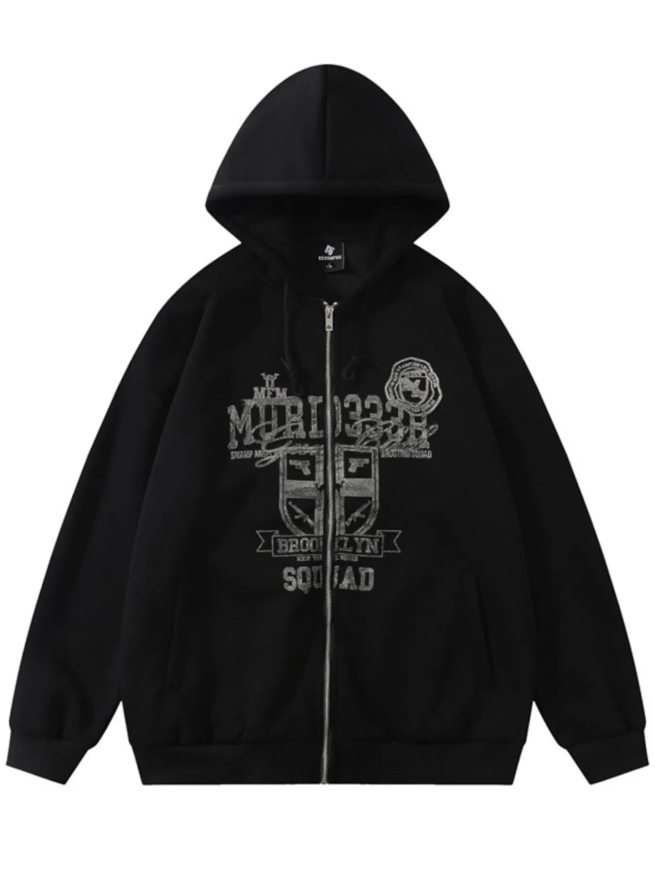 Front view of Men's Zip-Up Hooded Jacket in Black.