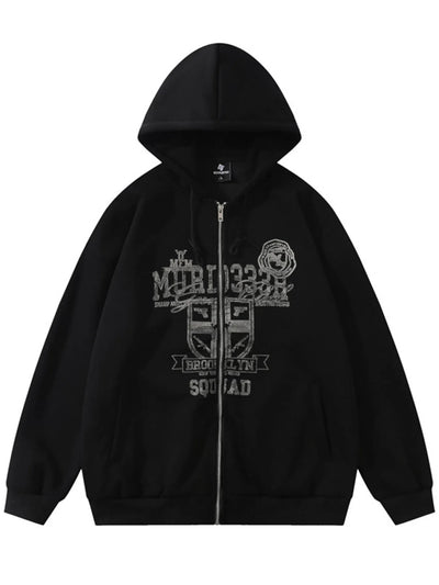 Front view of Men's Zip-Up Hooded Jacket in Black.