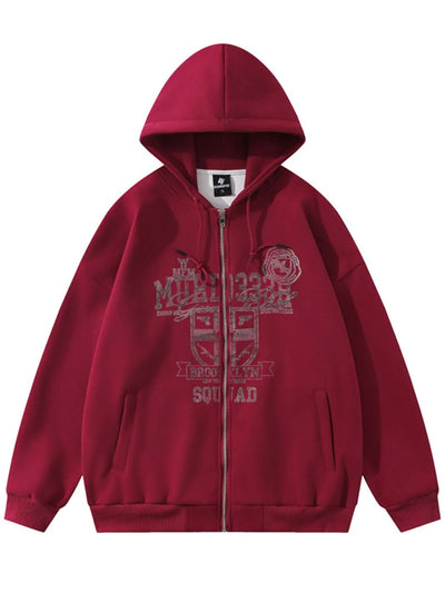Front view of Men's Zip-Up Hooded Jacket in Red.