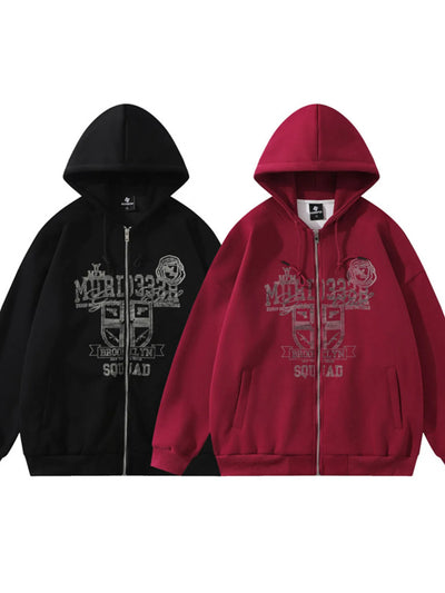 Back view highlighting the design of Men's Zip-Up Hooded Jacket in Red.