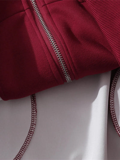 Flat lay of Men's Zip-Up Hooded Jacket in Red.