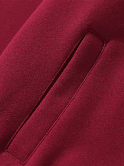 Front view of Men's Zip-Up Hooded Jacket in Red with graphic design.