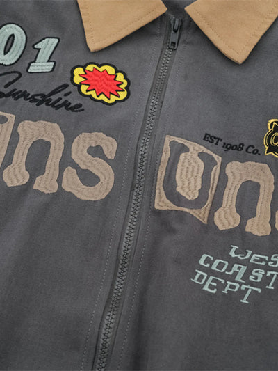 Back view highlighting the design of Men's Zip-Up Long Sleeve Jacket in Dark Gray.