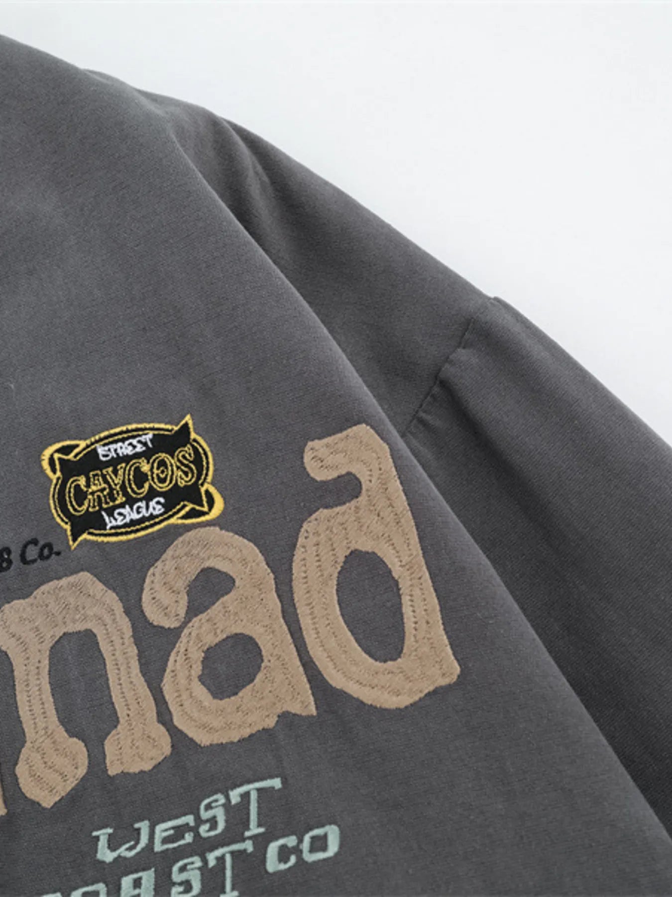 Close-up of the zipper detail on Men's Zip-Up Long Sleeve Jacket in Dark Gray.