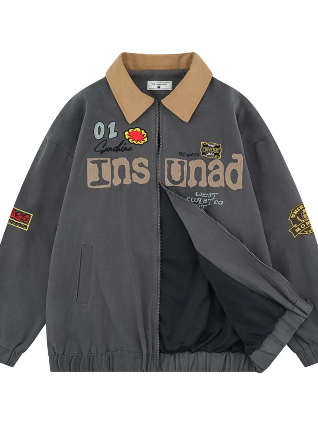 Front view of Men's Zip-Up Long Sleeve Jacket in Khaki.