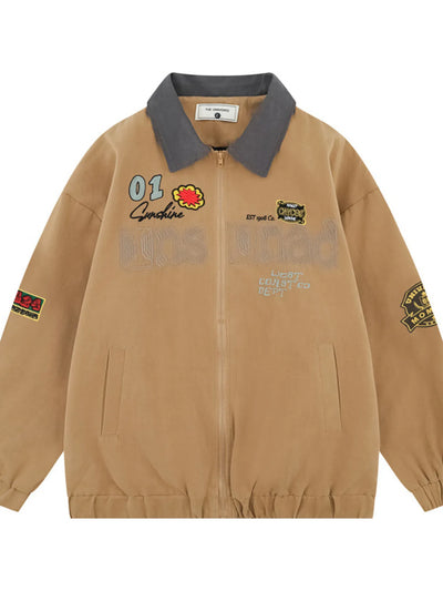 Back view highlighting the design of Men's Zip-Up Long Sleeve Jacket in Khaki.