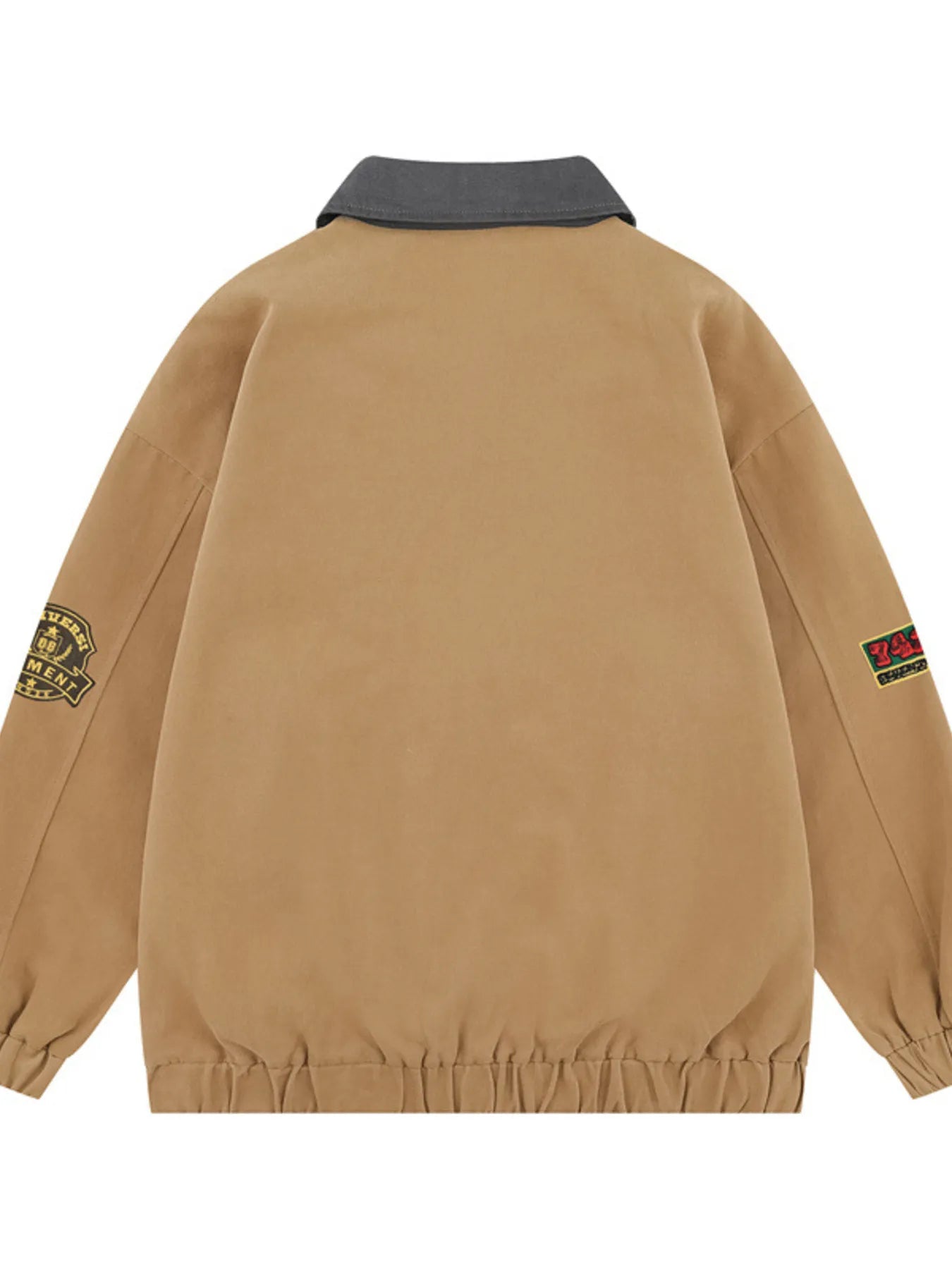 Close-up of the zipper detail on Men's Zip-Up Long Sleeve Jacket in Khaki.