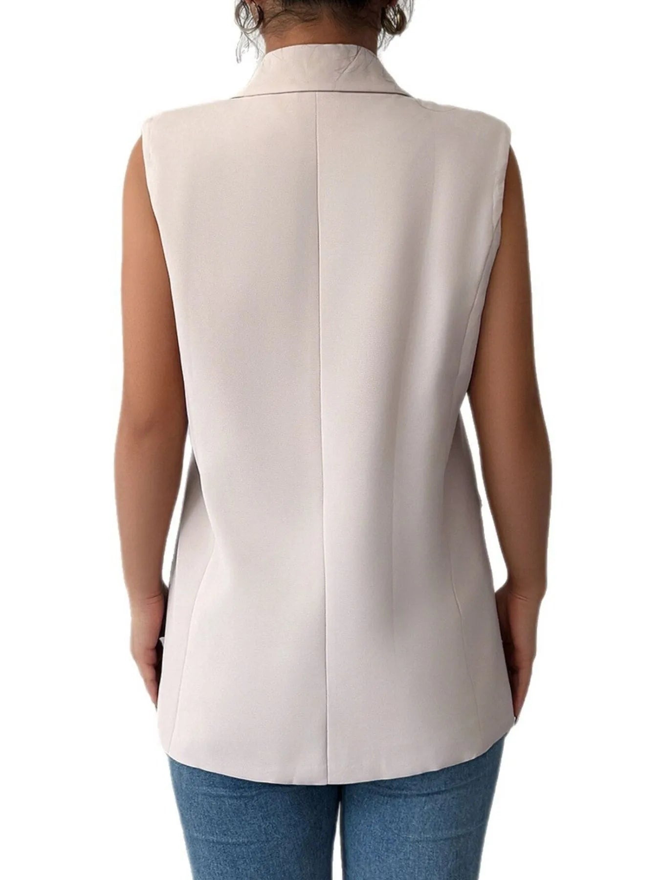 Back view highlighting the design of One Button Sleeveless Blazer in Eggshell.