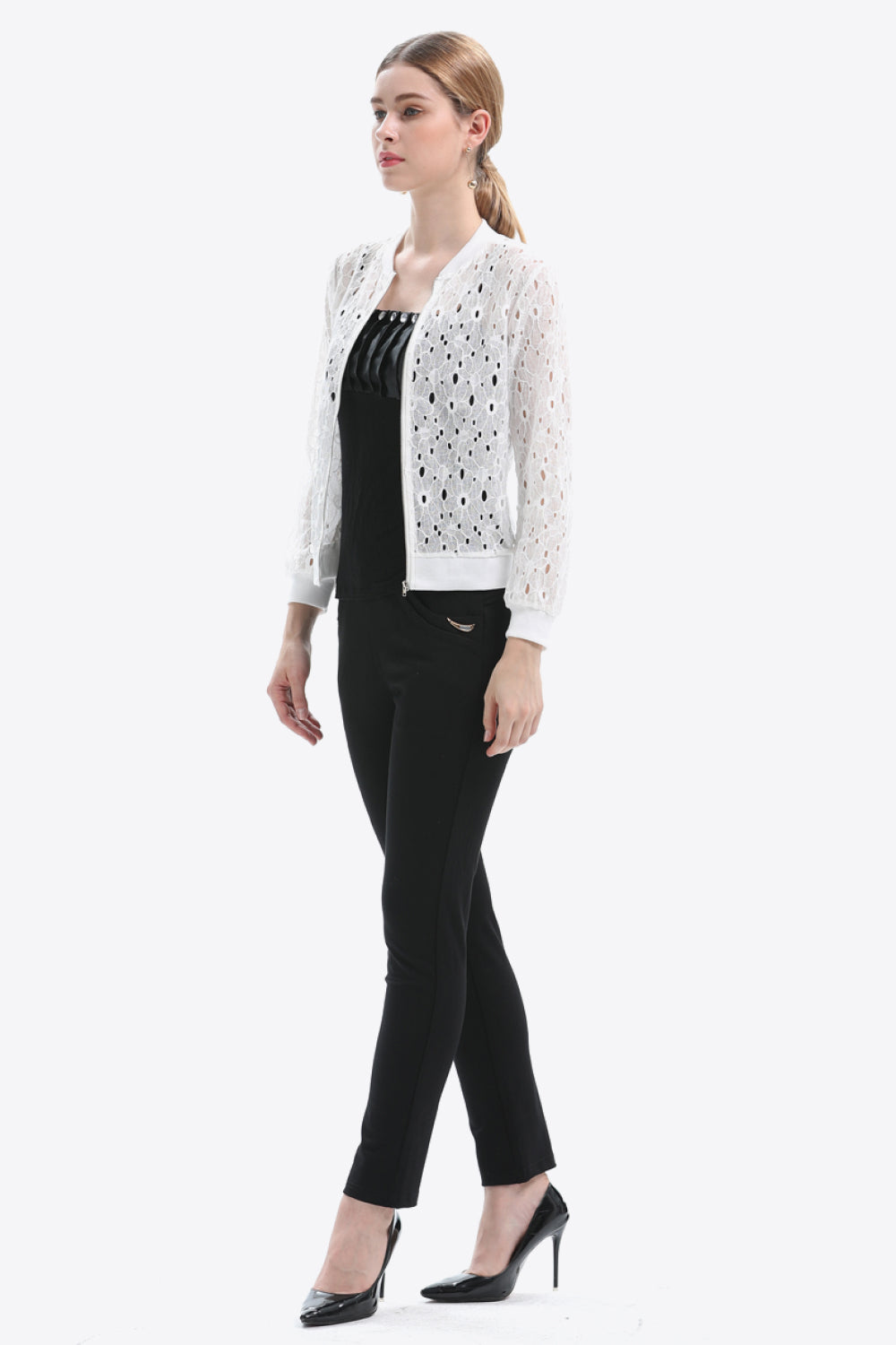 Flat lay of Openwork Zip-Up Jacket in white