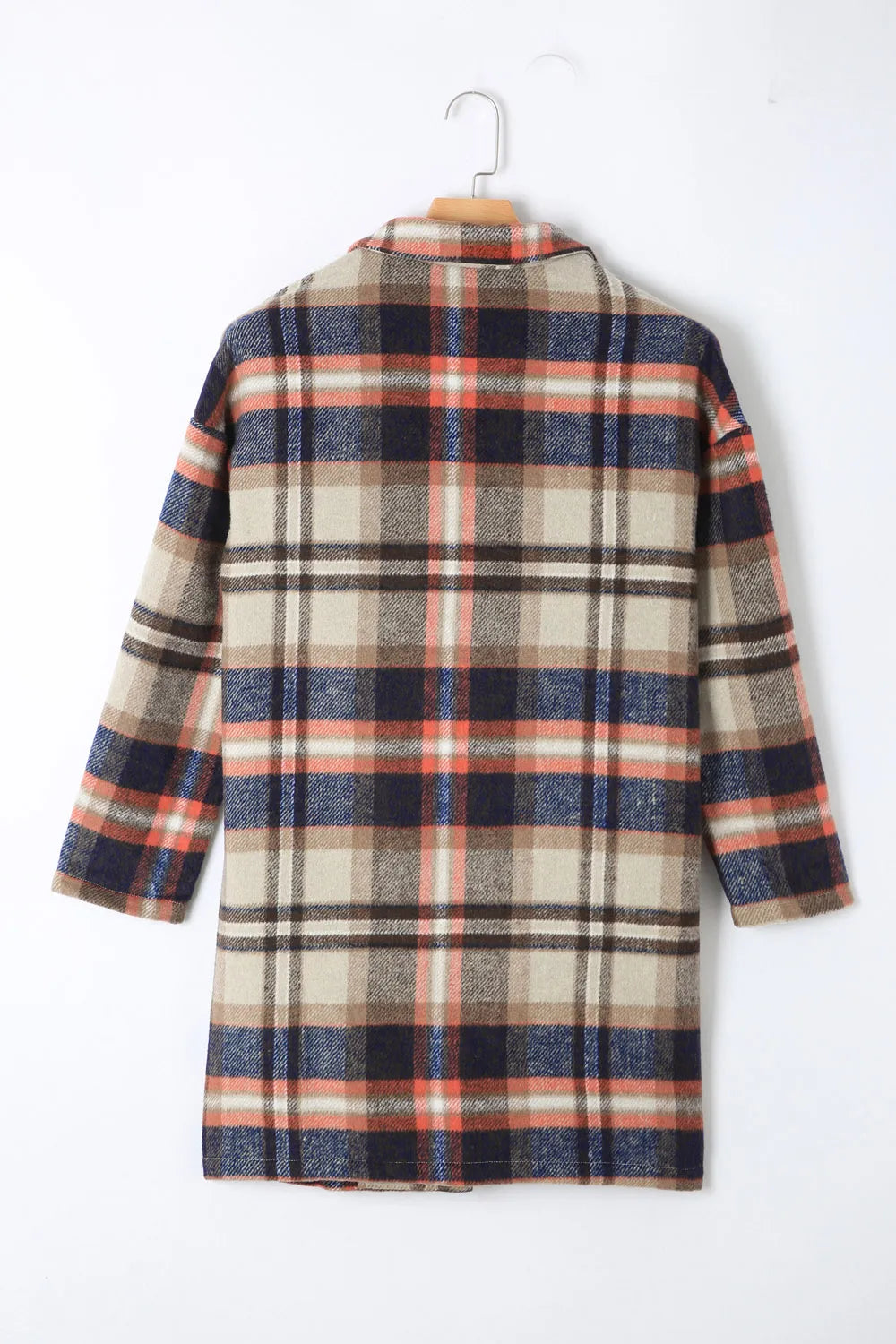 Flat lay of Plaid Longline Jacket with Pockets in Multicolor