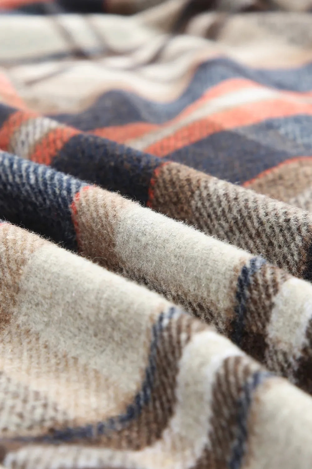 Detail view of the fabric texture of Plaid Longline Jacket with Pockets in Multicolor